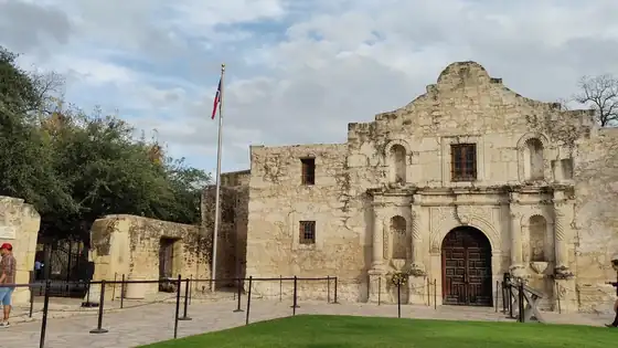 The limestone facade of the Alamo Church in San Antonio