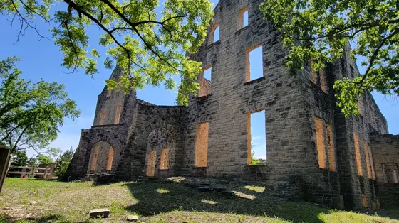 The stone ruins of the castle at Ha Ha Tonka State Park and the view of the Lake of the Ozarks from the overlook