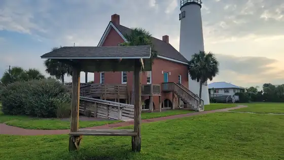 The rebuilt Cape St. George lighthouse and keeper's house on St. George Island