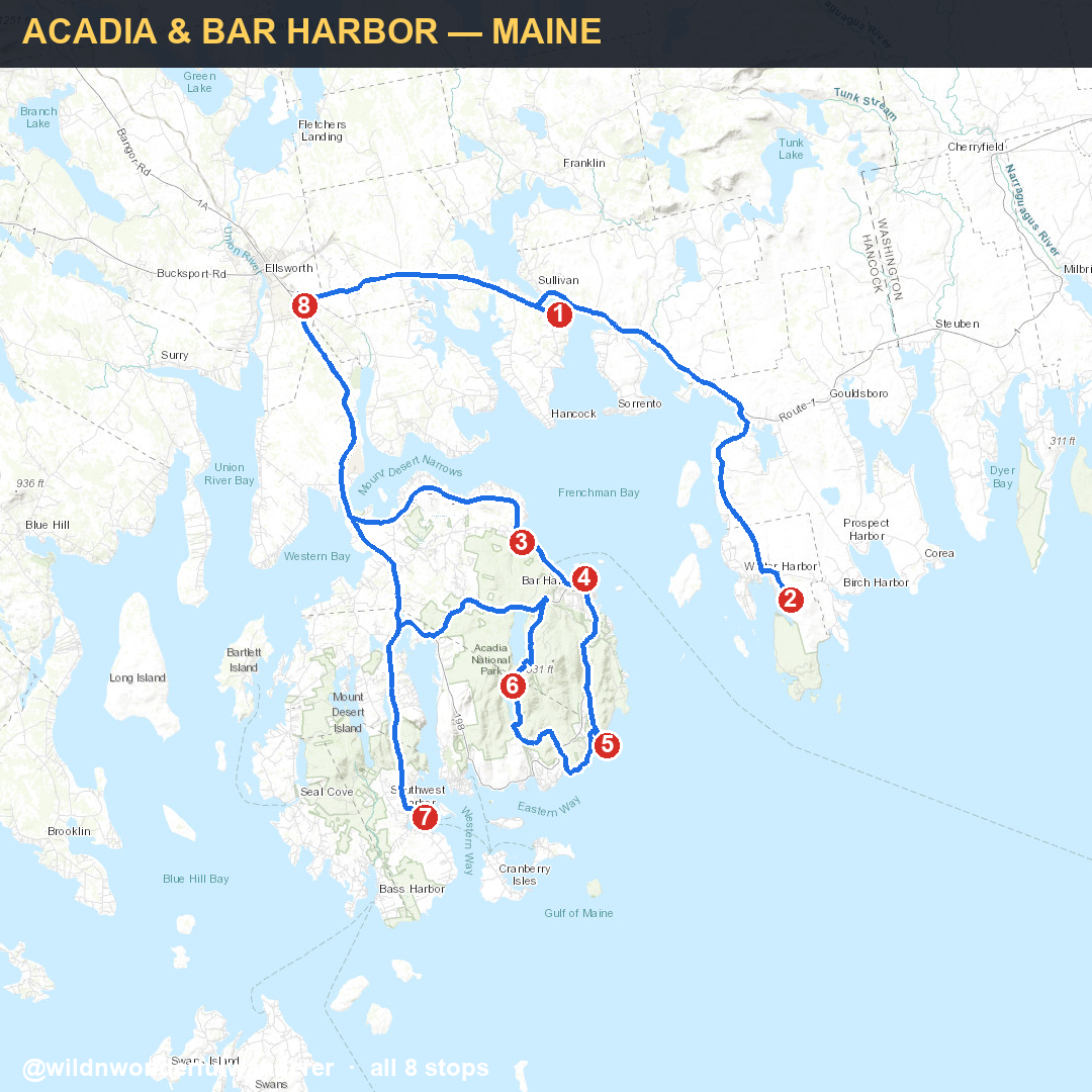 Map thumbnail for Acadia and Bar Harbor Maine route