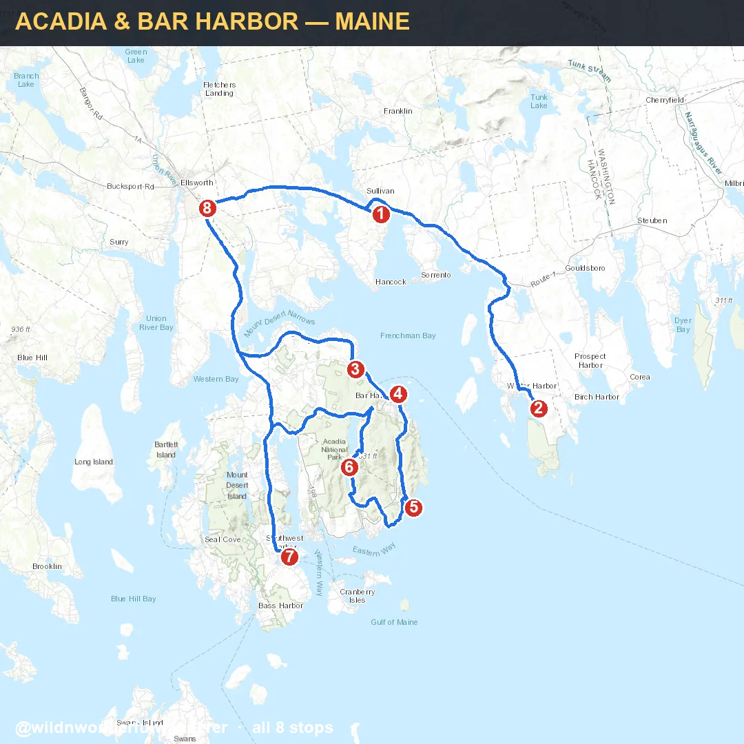 Map thumbnail for Acadia and Bar Harbor Maine route