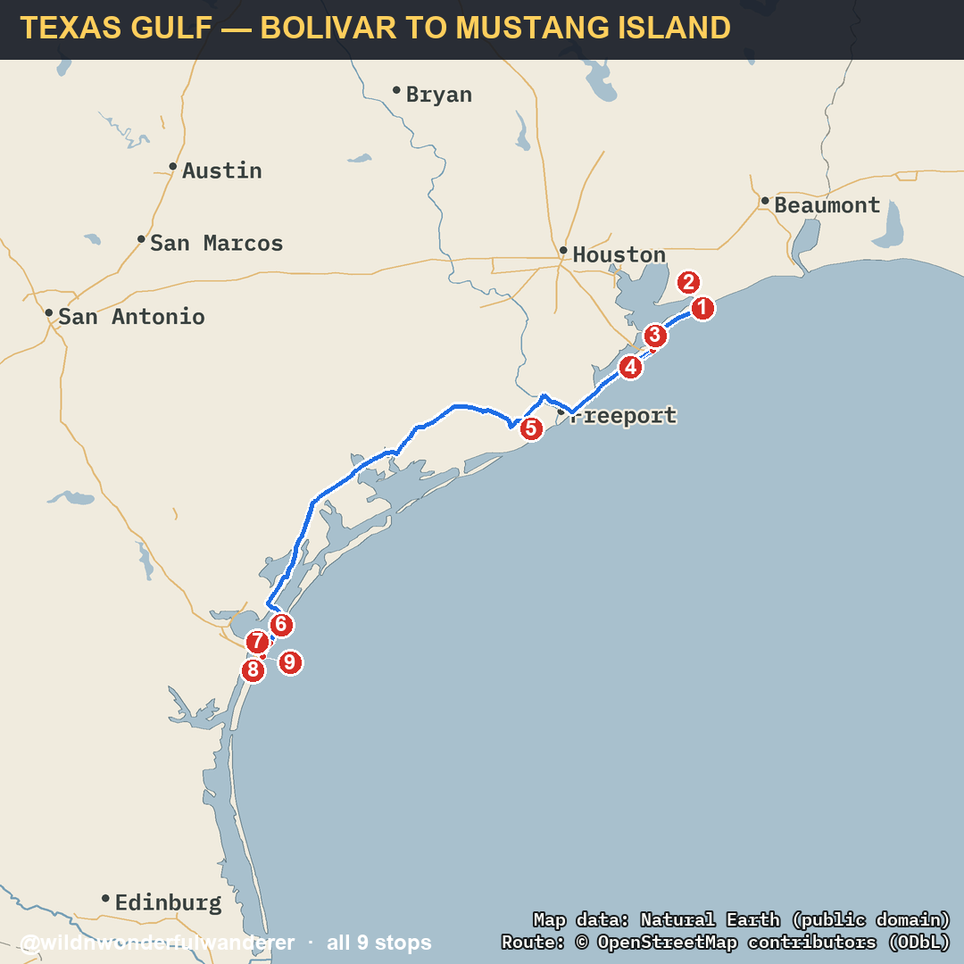 TEXAS GULF — BOLIVAR TO MUSTANG ISLAND route map