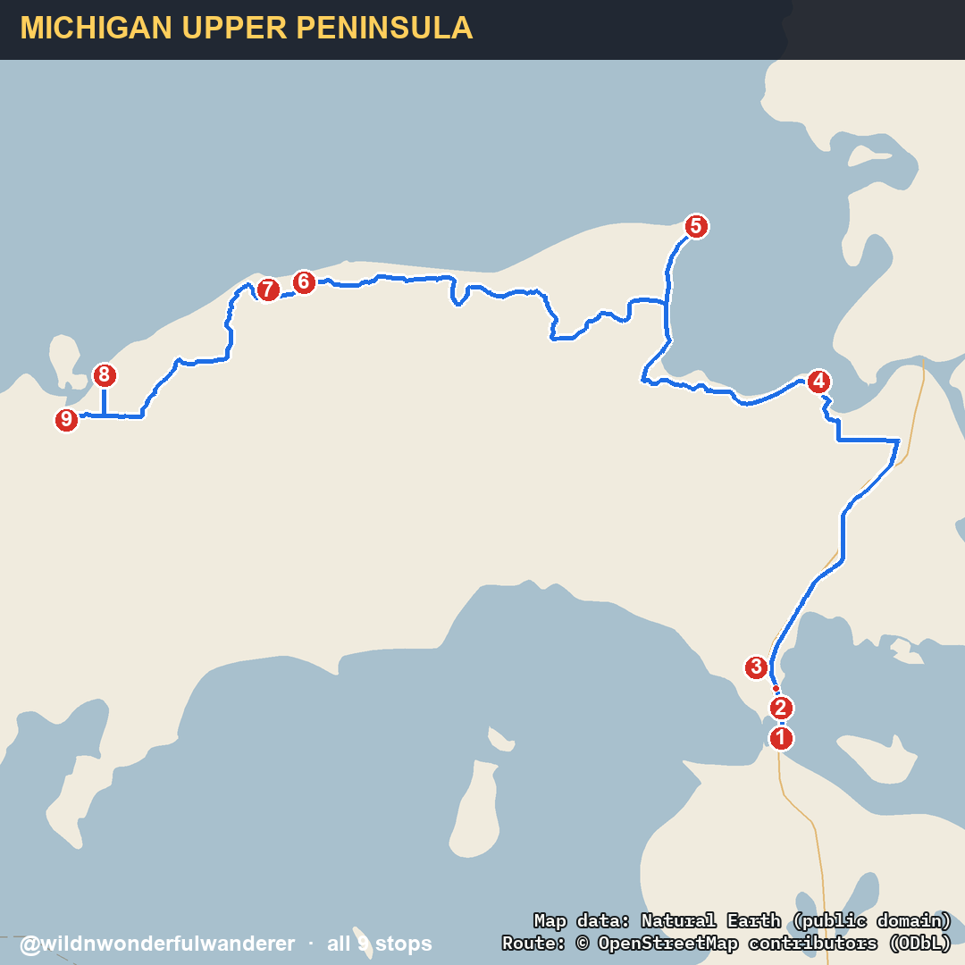 MICHIGAN UPPER PENINSULA route map