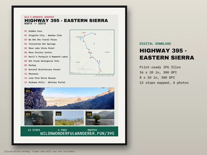 Printable route poster: Highway 395 — Eastern Sierra