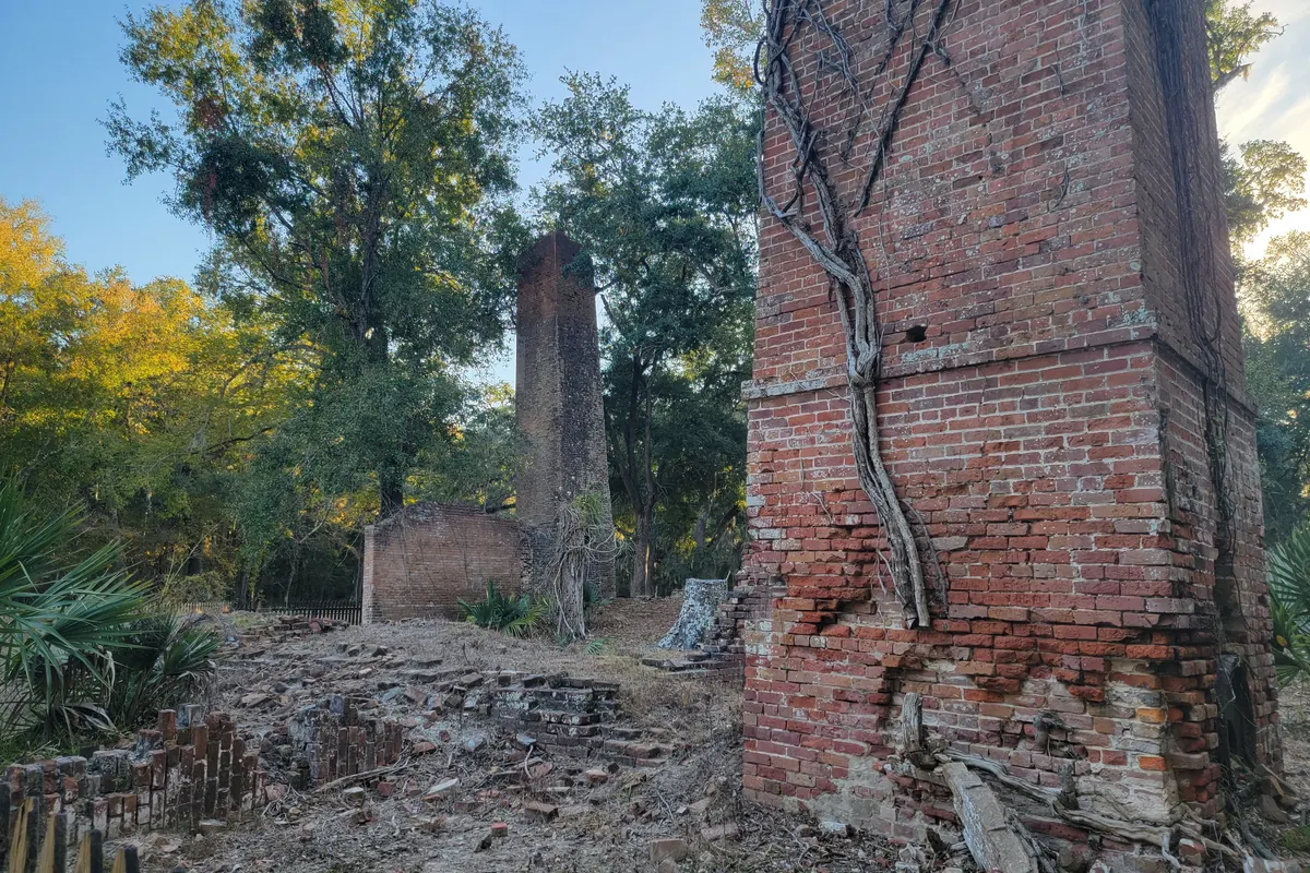 The brick sugar mill ruins at Fontainebleau State Park and the Lake Pontchartrain shore