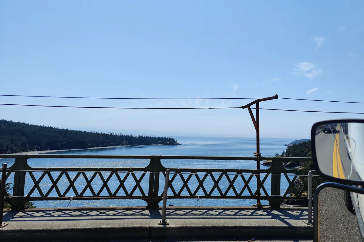 The view across the strait from the railing of the Deception Pass bridge