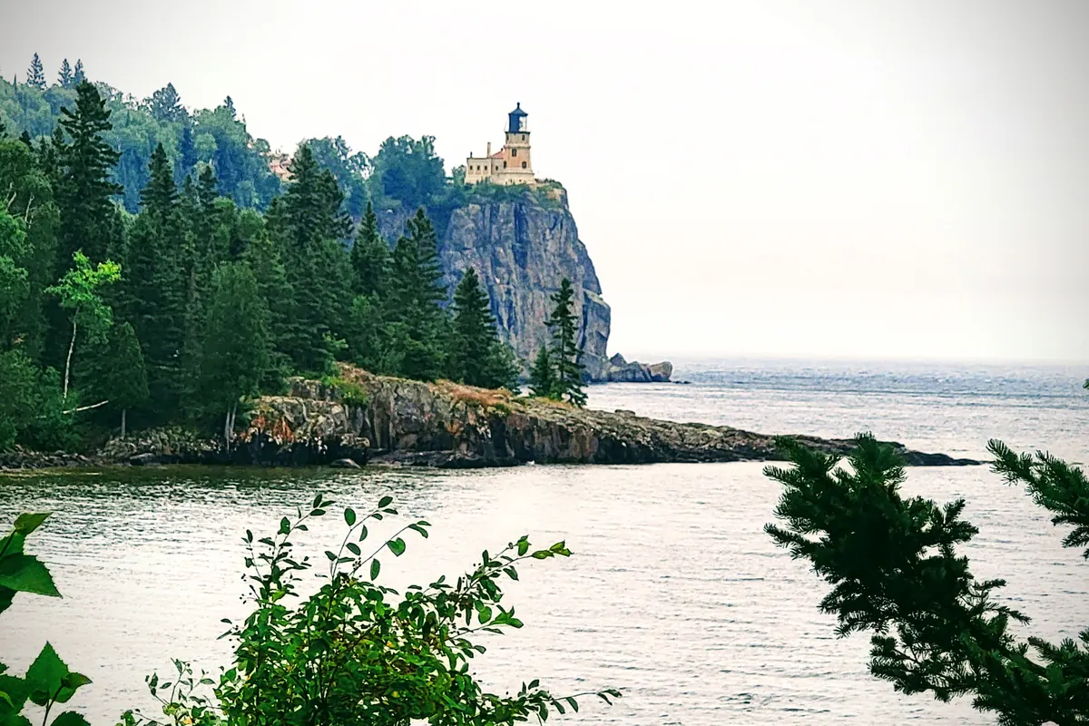 Split Rock Lighthouse on its cliff above Lake Superior