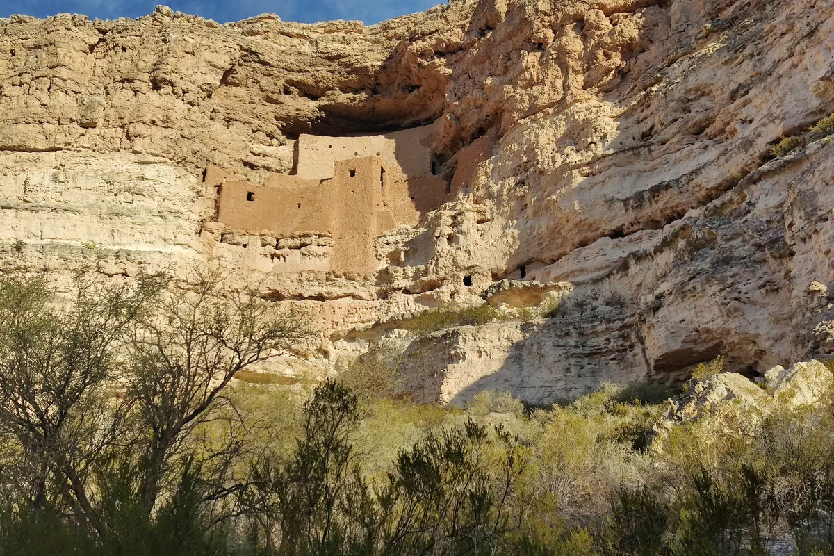 The Montezuma Castle cliff dwelling set into a limestone alcove
