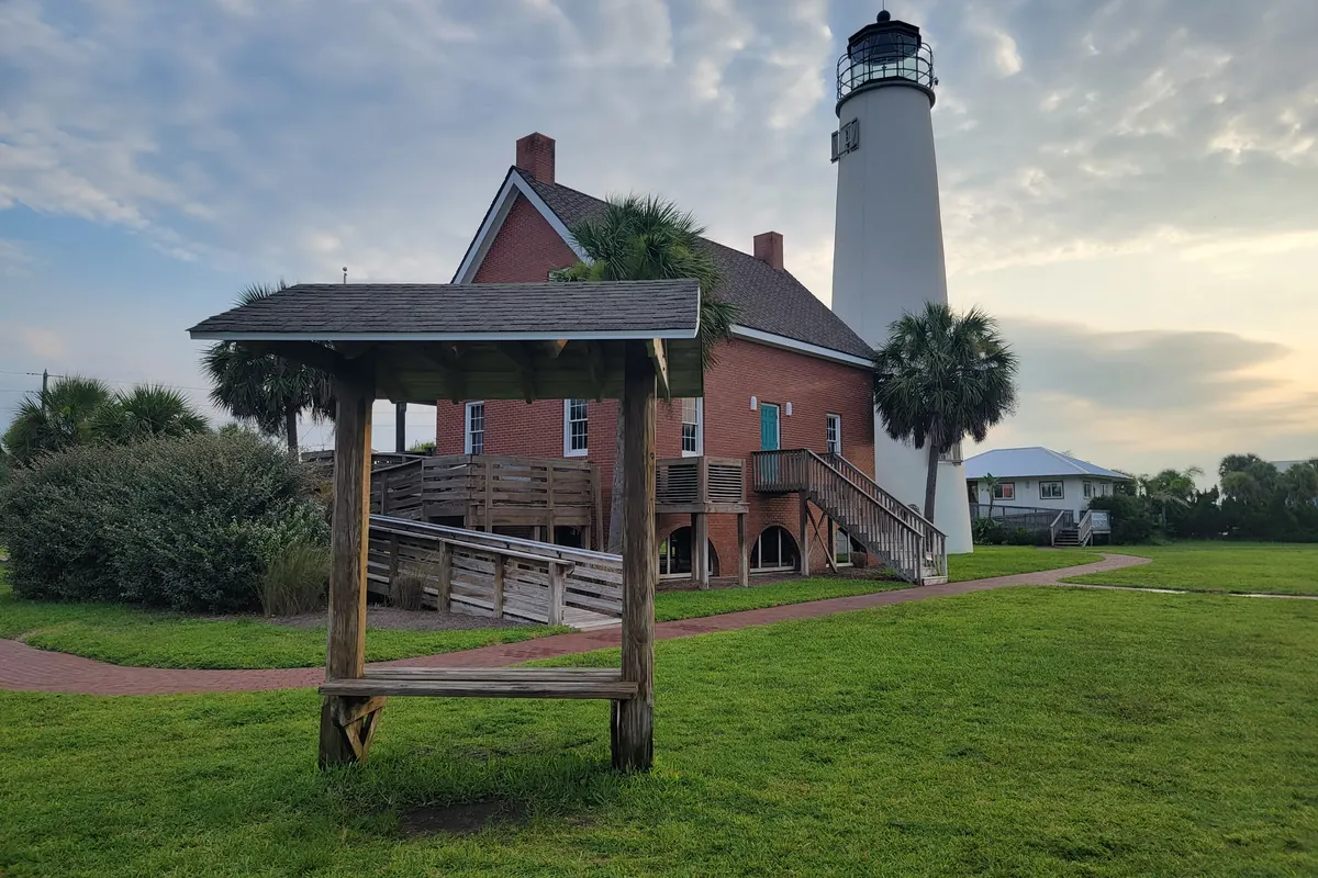 The rebuilt Cape St. George lighthouse and keeper's house on St. George Island