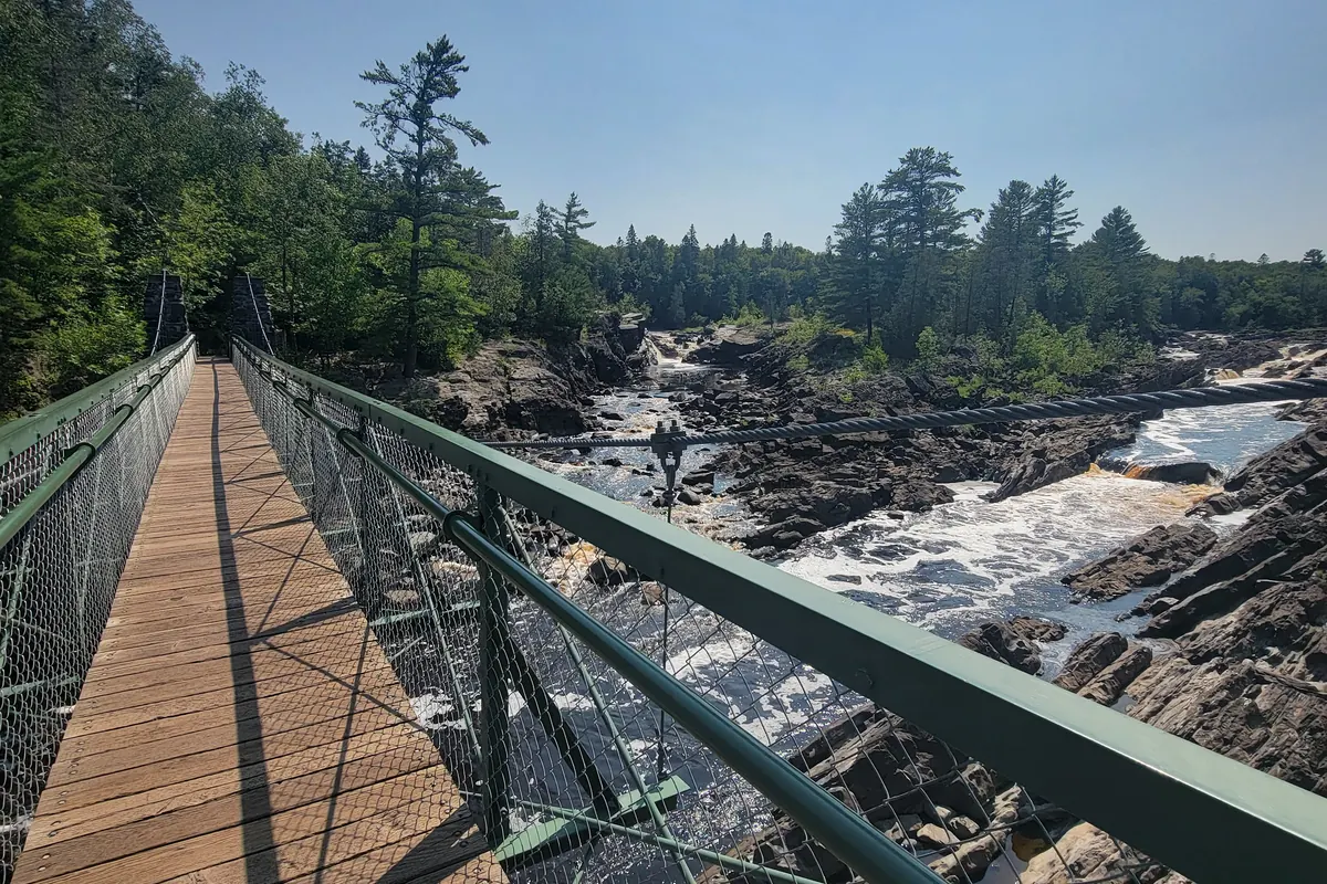 The Swinging Bridge over the St. Louis River rapids at Jay Cooke State Park