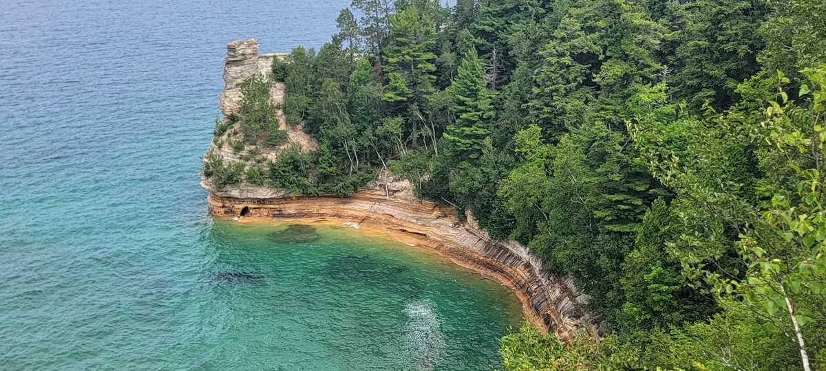 Miners Castle rock formation above the turquoise water of Lake Superior